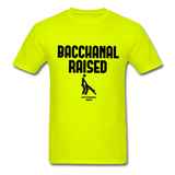 Bacchanal Raised Custom Tee Shirt - Men(Black Print) - safety green