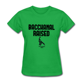 Bacchanal Raised Custom Tee Shirt - Women(Black Print) - bright green