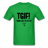 TGIF(Thank God I’m Fete’n) Custom Tee Shirt - Men(Black Print) - bright green