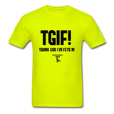 TGIF(Thank God I’m Fete’n) Custom Tee Shirt - Men(Black Print) - safety green