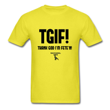 TGIF(Thank God I’m Fete’n) Custom Tee Shirt - Men(Black Print) - yellow