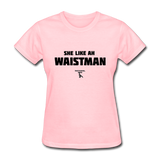 Waist Man Custom Tee Shirt - Women(Black Print) - pink